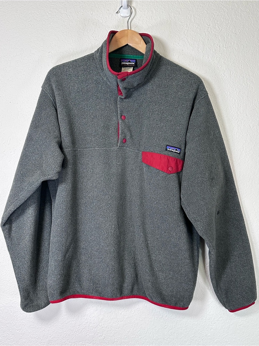 Patagonia Gray Fleece Pullover with Red Accents